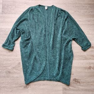 Flawless Green Open Cardigan Womens Small Oversized Chenille Pockets Long Sleeve